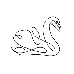 Cute swan. One line vector illustration isolated on white background.