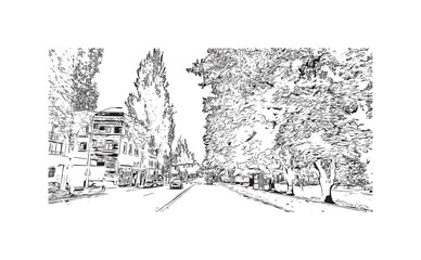 Fototapeta na wymiar Building view with landmark of Olympia is the city in Washington State. Hand drawn sketch illustration in vector.