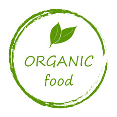 Eco, bio, vegan food stickers template, logo with leaves for organic and eco friendly products. Eco stickers for labeling package, food, cosmetics. Hand drawn style.