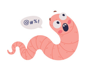 Funny Pink Worm Character with Long Body Feeling Scared Shouting Vector Illustration