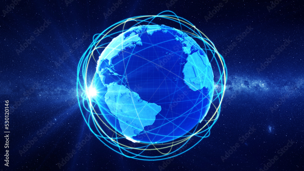 Poster Global international connectivity background/Community lines around earth. Motion of digital data flow. Futuristic technology theme background with Light Effect. 