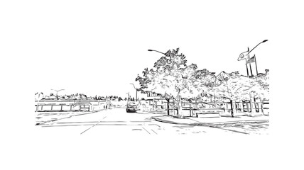 Building view with landmark of Olympia is the 
city in Washington State. Hand drawn sketch illustration in vector.