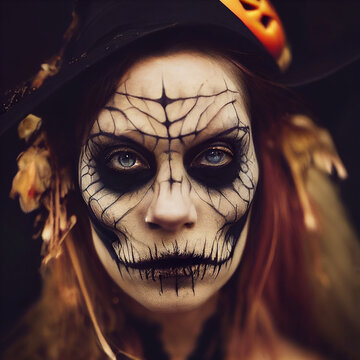 Woman in dead mask skull face art