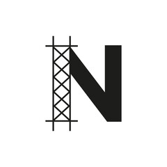 Initial Building Construction Logo On Letter N Alphabet Concept With Architecture Structure Symbol