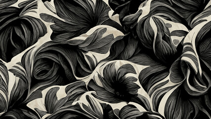 black floral distorted pattern mono tone illustration background - obrazy, fototapety, plakaty