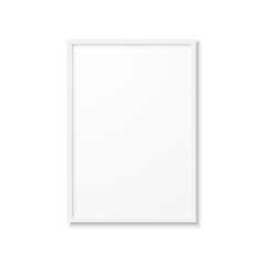 Realistic image frame with gray border and shadow. Isolated on white background. Minimalistic geometric design. Empty space for your content. Can be used like mockup, template, poster, card etc