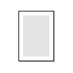 Realistic vector frame with black border and shadow. Isolated on white background. Minimalistic geometric design. Empty space for your content. Can be used like mockup, template, poster, card etc