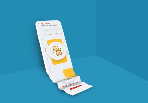 Mobile With 3D Food Elements Long Screen Scroll Mockup