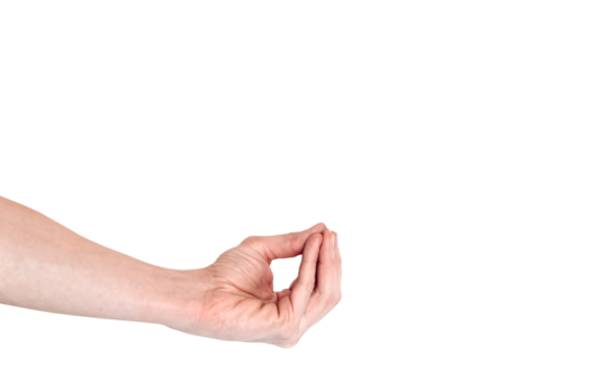 Realistic human hand showing italian gesture. White skin man arm isolated on transparent background