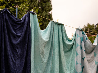 washing hanging on the washing line held with pegs