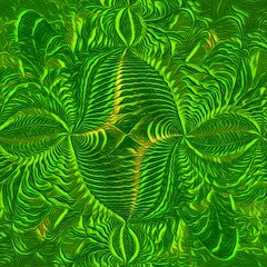 Fototapeta na wymiar complex banana leaf fractal inspired repeating shades of green spiral pattern and design