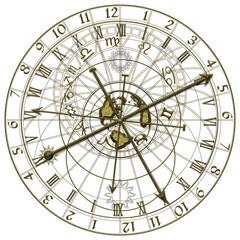 Metal astronomical clock on transparent background