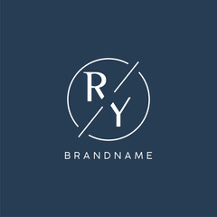 Initial letter RY logo monogram with circle line style - obrazy, fototapety, plakaty