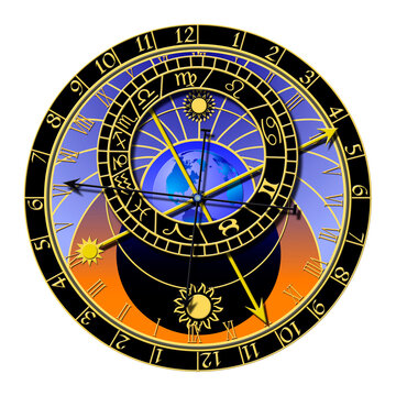 Astronomical clock on transparent background