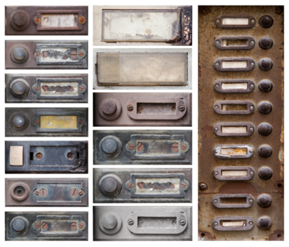 Old and broken doorbells on transparent background