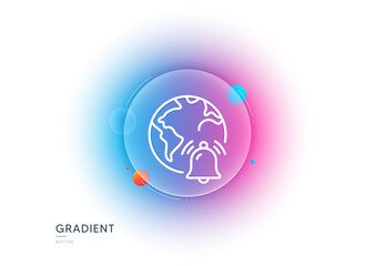 Internet notification line icon. Gradient blur button with glassmorphism. Alarm reminder sign. Web alert message symbol. Transparent glass design. Internet notification line icon. Vector