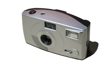 Disposable 35mm photo camera isolated over white background.