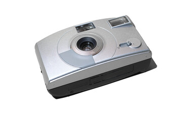 Disposable 35mm photo camera isolated over white background.