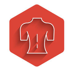 White line Massage icon isolated with long shadow. Relaxing, leisure. Red hexagon button. Vector