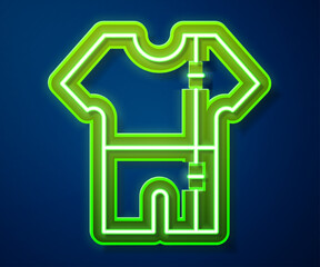 Glowing neon line Sport track suit icon isolated on blue background. Vector