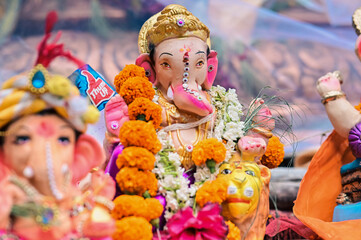 Beautiful Lord Ganesh Statue. Fresh Colors Main Hindu God Statue. Wallpaper