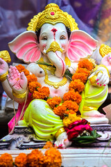 Lord Ganesh Statue in Light Colors. Fresh Beautiful Statue. Main Hindu God Statue. Wallpaper