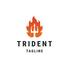 Trident of fire logo design template flat vector