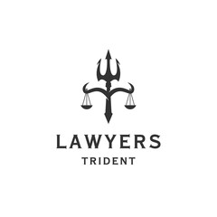 Lawyer of law firm trident logo design template flat vector - obrazy, fototapety, plakaty
