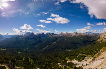 Panorama view from Tofana mountain in Dolomites