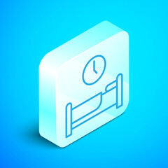 Isometric line Time to sleep icon isolated on blue background. Silver square button. Vector