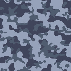 
Abstract camouflage blue vector pattern, repeat background, trendy texture for textile.