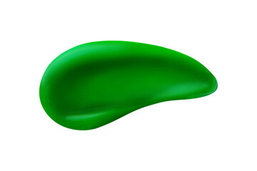 Green gel abstract colour smear. Green dye hair smudge isolated on white background.