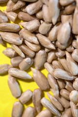 sunflower seeds in close-up on a yellow background