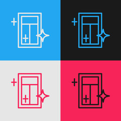 Pop art line Cleaning service for window icon isolated on color background. Squeegee, scraper, wiper. Vector