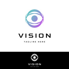 Obraz premium vision logo, cyber technology eye. modern minimalist vector logo design