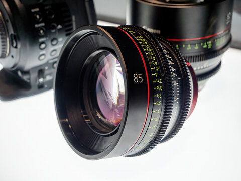 AMSTERDAM - SEP 09, 2022: Canon CN-E 85mm T1.3 L F cine lens for Canon's C-series cinema cameras