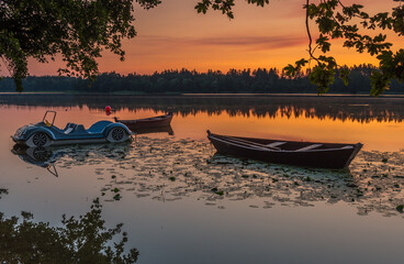 boat on the lake Olecko in Poland