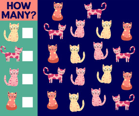 How many Cat, game for children. printable worksheet