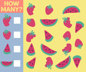 How many are they game. Educational printable math worksheet. Count the fruits in the picture and write the result.