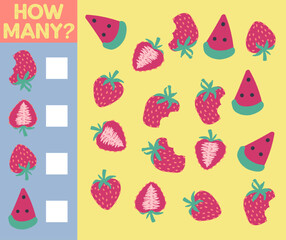 How many are they game. Educational printable math worksheet. Count the fruits in the picture and write the result.
