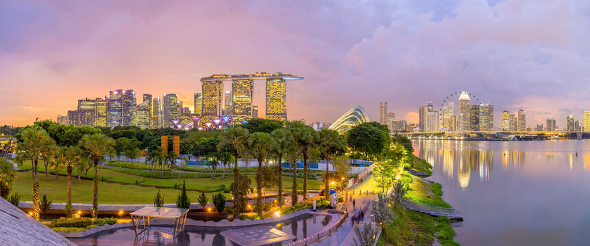 Downtown city skyline at the marina bay, cityscape of Singapore