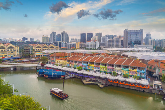 Aerial view cityscape of Clarke Quay, Singapore city skyline