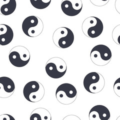 seamless pattern of hand drawn doodle sketch Yin Yang symbol isolated on white background