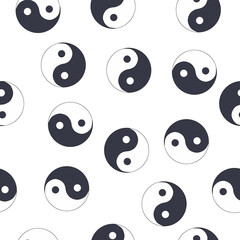 seamless pattern of hand drawn doodle sketch Yin Yang symbol isolated on white background