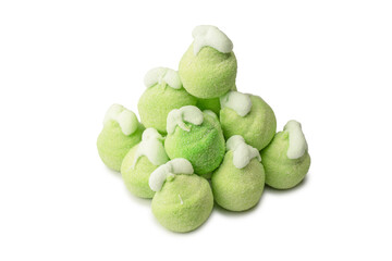 Green marshmallow candy isolated on  white background.