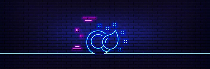 Neon light glow effect. Paint brush line icon. Creativity sign. Graphic art symbol. 3d line neon glow icon. Brick wall banner. Paint brush outline. Vector