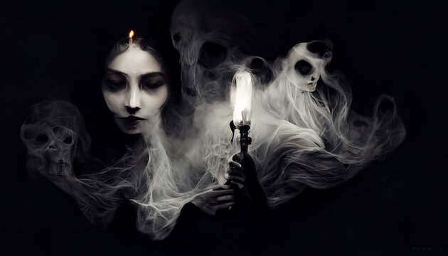 Scary ghost woman. Digital art