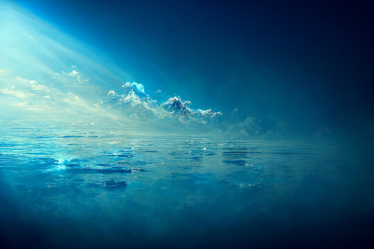 A high quality beautiful illustrated background showing a blue scene with calm colours and water images