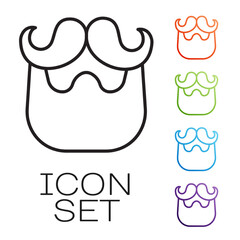 Black line Mustache and beard icon isolated on white background. Barbershop symbol. Facial hair style. Set icons colorful. Vector