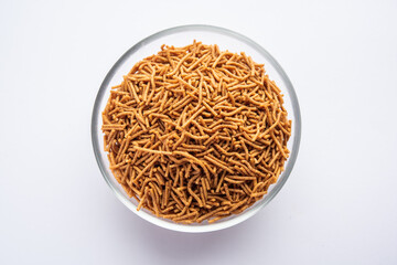 Nachni or Ragi Sev is a delicious crispy noodle made from finger millets, healthy Indian food
